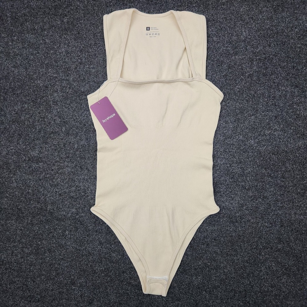 HeyShape Womens Small Cream Ribbed Knit Shaping‎ Body Suit Square Neck